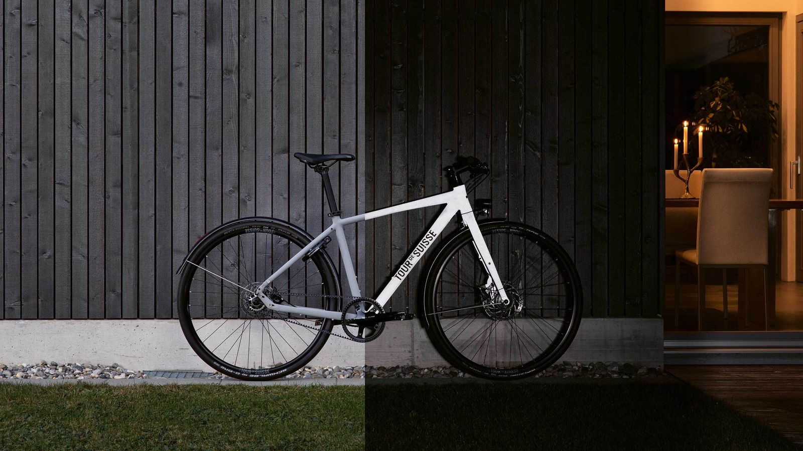 Mit der reflektierenden Rahmenfarbe ist das Velo bei Dunkelheit besser sichtbar.
